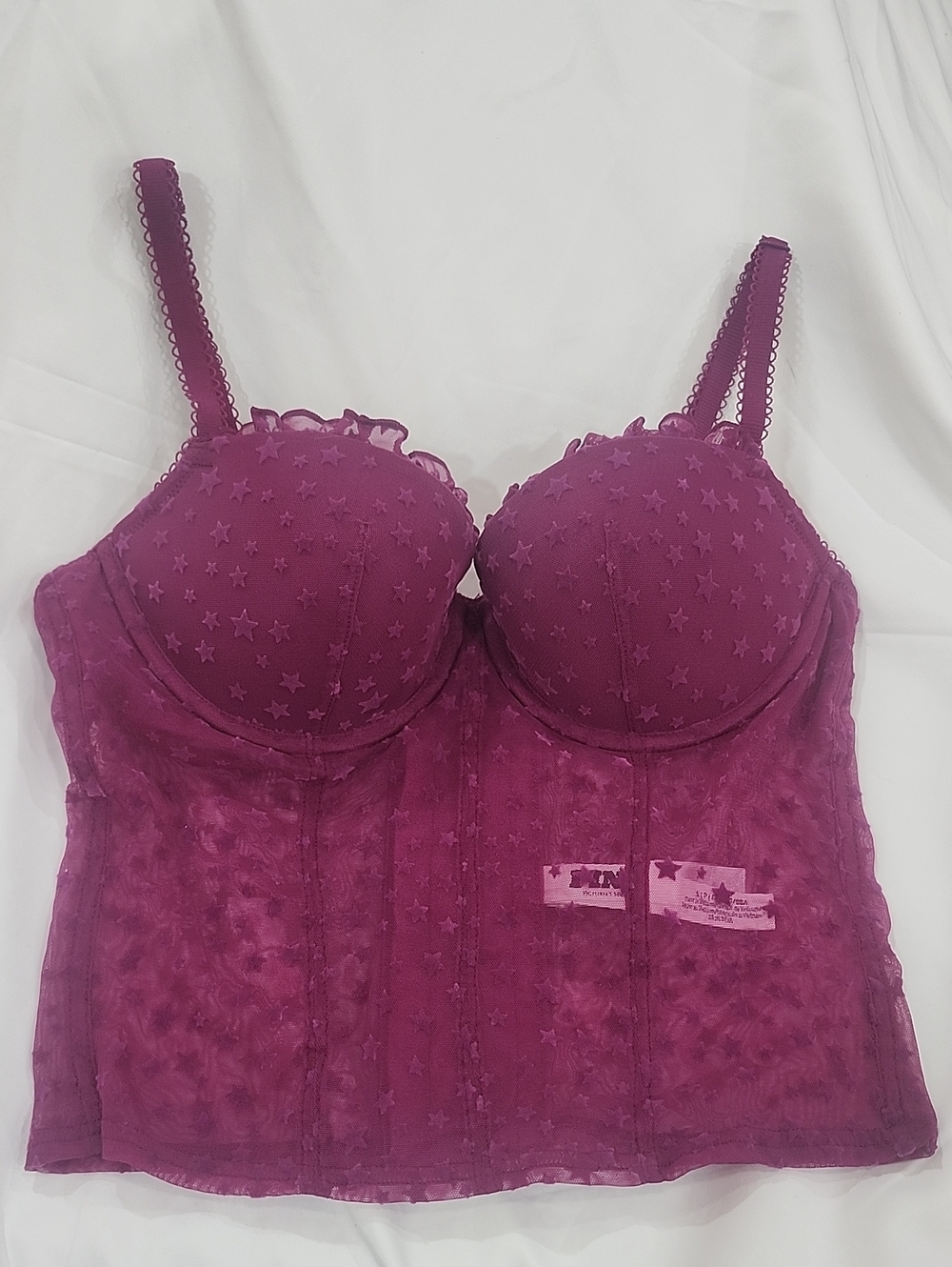 PINK Victoria's Secret Plum Star-Embroidered Bra Top, Haute Style, Size Small